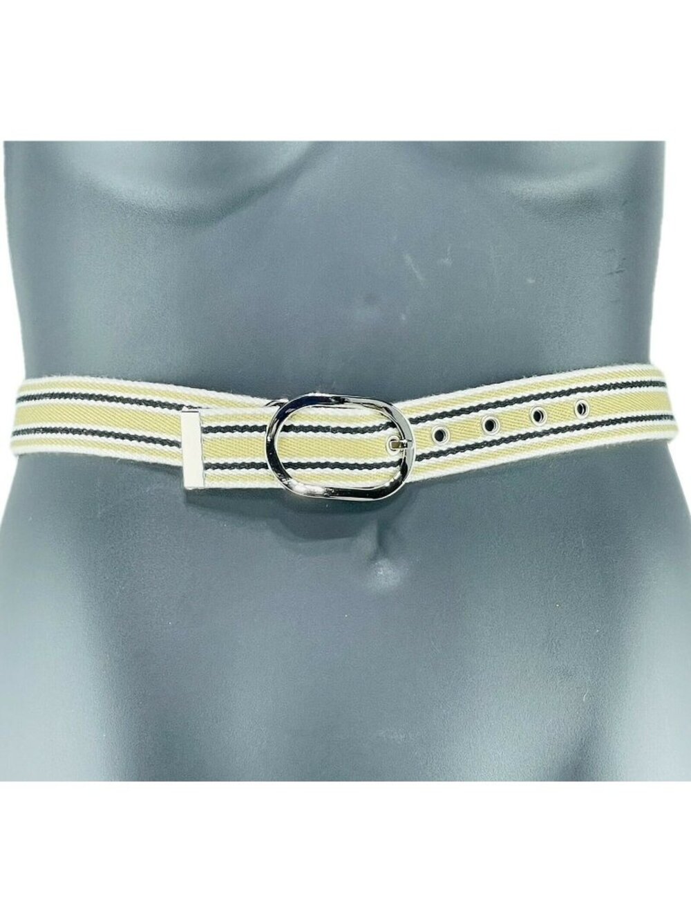 Nine West Womens Reversible Canvas Belt With Silver Buckle